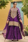 Shop_Label Niti Bothra_Purple Pure Banarasi Spun Silk Embroidery Zari Dori Flower Kurta Sharara Set _Online_at_Aza_Fashions