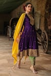 Shop_Label Niti Bothra_Purple Anarkali Pure Banarasi Spun Silk Embroidery Zari Dori Salwar Set _Online_at_Aza_Fashions