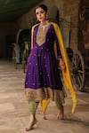 Label Niti Bothra_Purple Anarkali Pure Banarasi Spun Silk Embroidery Zari Dori Salwar Set _at_Aza_Fashions