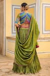 Shop_Label Niti Bothra_Green Silk Embroidery Zari Dori V Neck Pleated Lehenga Floral Blouse Set _at_Aza_Fashions