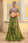 Label Niti Bothra_Green Silk Embroidery Zari Dori V Neck Pleated Lehenga Floral Blouse Set _Online_at_Aza_Fashions