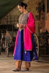 Label Niti Bothra_Blue Kurta Pure Banarasi Spun Silk Embroidery Zari Flower Resham With Salwar _Online_at_Aza_Fashions