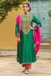 Buy_Label Niti Bothra_Green Kurta Pure Banarasi Spun Silk Embroidery Zari Dori Resham With Salwar _at_Aza_Fashions