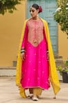 Label Niti Bothra_Pink Kurta Pure Banarasi Spun Silk Embroidery Zari Dori Resham And With Salwar _Online_at_Aza_Fashions