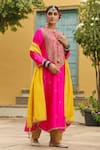 Shop_Label Niti Bothra_Pink Kurta Pure Banarasi Spun Silk Embroidery Zari Dori Resham And With Salwar _Online_at_Aza_Fashions