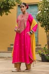 Label Niti Bothra_Pink Kurta Pure Banarasi Spun Silk Embroidery Zari Dori Resham And With Salwar _at_Aza_Fashions