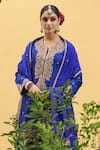 Shop_Label Niti Bothra_Blue Pure Banarasi Spun Silk Embroidery Zari Flower Straight Kurta Sharara Set _Online_at_Aza_Fashions