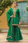 Buy_Label Niti Bothra_Green Pure Banarasi Spun Silk Embroidery Zari Flower Placket Kurta Sharara Set _at_Aza_Fashions