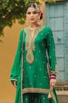 Label Niti Bothra_Green Pure Banarasi Spun Silk Embroidery Zari Flower Placket Kurta Sharara Set _Online_at_Aza_Fashions