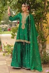 Buy_Label Niti Bothra_Green Pure Banarasi Spun Silk Embroidery Zari Flower Placket Kurta Sharara Set 