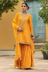 Buy_Label Niti Bothra_Yellow Pure Banarasi Spun Silk Embroidery Zari Floral Placket Kurta Sharara Set _at_Aza_Fashions