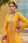 Label Niti Bothra_Yellow Pure Banarasi Spun Silk Embroidery Zari Floral Placket Kurta Sharara Set _at_Aza_Fashions