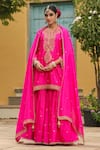 Label Niti Bothra_Pink Pure Banarasi Spun Silk Embroidery Zari Dori Placket Kurta Sharara Set _Online_at_Aza_Fashions