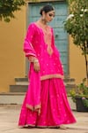 Shop_Label Niti Bothra_Pink Pure Banarasi Spun Silk Embroidery Zari Dori Placket Kurta Sharara Set _Online_at_Aza_Fashions