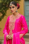 Label Niti Bothra_Pink Pure Banarasi Spun Silk Embroidery Zari Dori Placket Kurta Sharara Set _at_Aza_Fashions