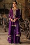 Buy_Label Niti Bothra_Purple Pure Banarasi Spun Silk Embroidery Zari Dori Placket Kurta Sharara Set _at_Aza_Fashions