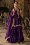 Label Niti Bothra_Purple Pure Banarasi Spun Silk Embroidery Zari Dori Placket Kurta Sharara Set _Online_at_Aza_Fashions