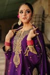 Buy_Label Niti Bothra_Purple Pure Banarasi Spun Silk Embroidery Zari Dori Placket Kurta Sharara Set _Online_at_Aza_Fashions