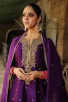 Shop_Label Niti Bothra_Purple Pure Banarasi Spun Silk Embroidery Zari Dori Placket Kurta Sharara Set _Online_at_Aza_Fashions