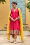 Buy_Label Niti Bothra_Pink Kurta Pure Banarasi Spun Silk Embroidered Zari V Neck Bird Anarkali Set _at_Aza_Fashions