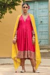 Buy_Label Niti Bothra_Pink Kurta Pure Banarasi Spun Silk Embroidered Zari V Neck Bird Anarkali Set _Online_at_Aza_Fashions