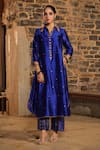 Buy_Label Niti Bothra_Blue Pure Banarasi Spun Silk Woven And Embroidered Resham Kurta & Palazzo Set _at_Aza_Fashions