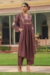 Label Niti Bothra_Purple Silk Printed And Embroidered Geometric Gathered Kurta & Palazzo Set _at_Aza_Fashions