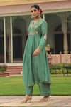 Buy_Label Niti Bothra_Green Silk Printed And Embroidered Geometric Gathered Kurta & Palazzo Set _Online_at_Aza_Fashions