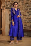 Buy_Label Niti Bothra_Blue Pure Banarasi Spun Silk Woven And Embroidered Stripe Resham Anarkali Set _Online_at_Aza_Fashions