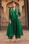 Buy_Label Niti Bothra_Green Pure Banarasi Spun Silk Woven And Embroidered Stripe Resham Anarkali Set _at_Aza_Fashions