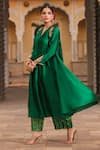 Label Niti Bothra_Green Pure Banarasi Spun Silk Woven And Embroidered Stripe Resham Anarkali Set _Online_at_Aza_Fashions