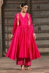 Buy_Label Niti Bothra_Pink Pure Banarasi Spun Silk Woven And Embroidered Stripe Applique Anarkali Set _at_Aza_Fashions