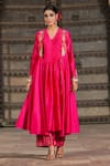 Shop_Label Niti Bothra_Pink Pure Banarasi Spun Silk Woven And Embroidered Stripe Applique Anarkali Set _Online_at_Aza_Fashions