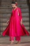 Buy_Label Niti Bothra_Pink Pure Banarasi Spun Silk Woven And Embroidered Stripe Applique Anarkali Set 