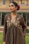 Label Niti Bothra_Green Silk Printed And Embroidered Cheent V Gathered Kurta & Palazzo Set _Online_at_Aza_Fashions