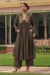 Buy_Label Niti Bothra_Green Silk Printed And Embroidered Cheent V Gathered Kurta & Palazzo Set _Online_at_Aza_Fashions