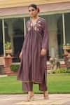 Buy_Label Niti Bothra_Purple Silk Printed And Embroidered Cheent V Gathered Kurta & Palazzo Set _at_Aza_Fashions