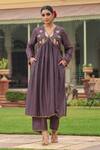 Buy_Label Niti Bothra_Purple Silk Printed And Embroidered Cheent V Gathered Kurta & Palazzo Set _Online_at_Aza_Fashions