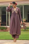 Shop_Label Niti Bothra_Purple Silk Printed And Embroidered Cheent V Gathered Kurta & Palazzo Set _Online_at_Aza_Fashions