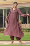 Buy_Label Niti Bothra_Purple Silk Printed And Embroidered Cheent Asymmetric Kurta & Palazzo Set _Online_at_Aza_Fashions