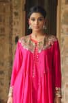 Label Niti Bothra_Pink Silk Base Embroidered Sequin Dress One Zardozi Paisley Jacket With Ombre _Online_at_Aza_Fashions