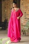 Label Niti Bothra_Pink Silk Base Embroidered Sequin Dress One Zardozi Paisley Jacket With Ombre _at_Aza_Fashions