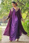 Buy_Label Niti Bothra_Purple Silk Base Embroidered Sequin Dress One Paisley Jacket With Ombre _Online_at_Aza_Fashions