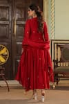 Shop_Label Niti Bothra_Maroon Anarkali And Dupatta Chanderi Silk Floral Angarakha Palazzo Set _at_Aza_Fashions