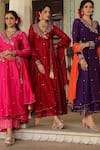 Shop_Label Niti Bothra_Maroon Anarkali And Dupatta Chanderi Silk Floral Angarakha Palazzo Set 