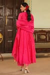 Shop_Label Niti Bothra_Pink Anarkali And Dupatta Chanderi Silk Embroidered Paisley Angarakha Set _at_Aza_Fashions