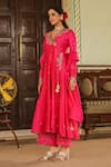 Label Niti Bothra_Pink Anarkali And Dupatta Chanderi Silk Embroidered Paisley Angarakha Set _Online_at_Aza_Fashions