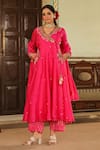 Buy_Label Niti Bothra_Pink Anarkali And Dupatta Chanderi Silk Embroidered Paisley Angarakha Set _Online_at_Aza_Fashions