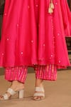 Shop_Label Niti Bothra_Pink Anarkali And Dupatta Chanderi Silk Embroidered Paisley Angarakha Set _Online_at_Aza_Fashions