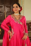 Buy_Label Niti Bothra_Pink Anarkali And Dupatta Chanderi Silk Embroidered Paisley Angarakha Set 